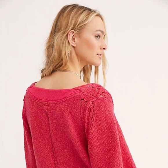 NWT FREE PEOPLE Riptide Blouson Sleeve Sweater hot pink - Picture 2 of 4